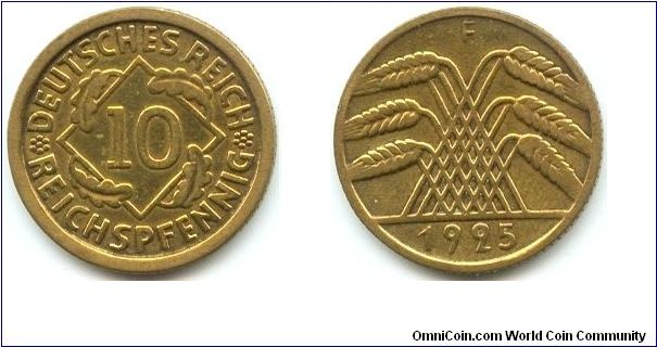 Germany, 10 reichspfennig 1925.