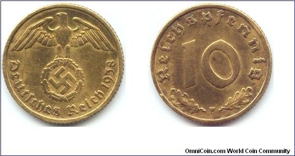 Germany, 10 reichspfennig 1938.