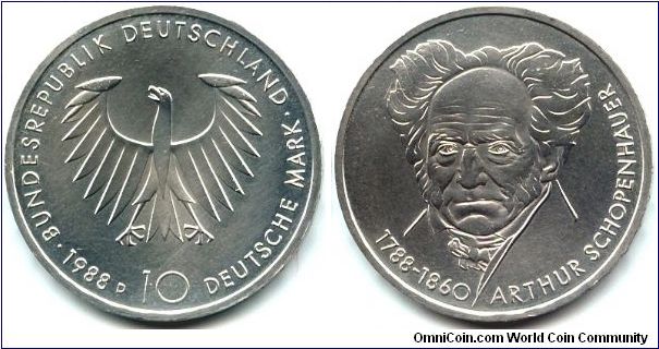Germany, 10 mark 1988. 200th Anniversary - Birth of Arthur Schopenhauer.