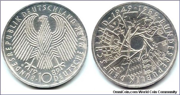 Germany, 10 mark 1989. 40th Anniversary - Republic.