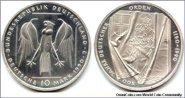 Germany, 10 mark 1990. 800th Anniversary - The Teutonic Order.