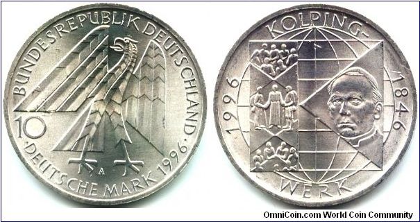 Germany, 10 mark 1996. 
150th Anniversary - Kolpingwerk.