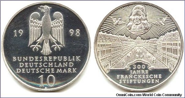 Germany, 10 mark 1998. 
300th Anniversary - Franckesche Charitable Endowment.