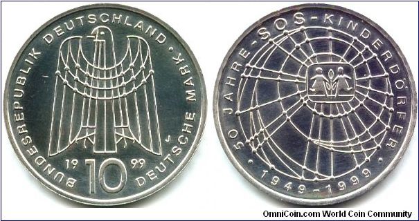Germany, 10 mark 1999. 
50th Anniversary - SOS Kinderdorfs.