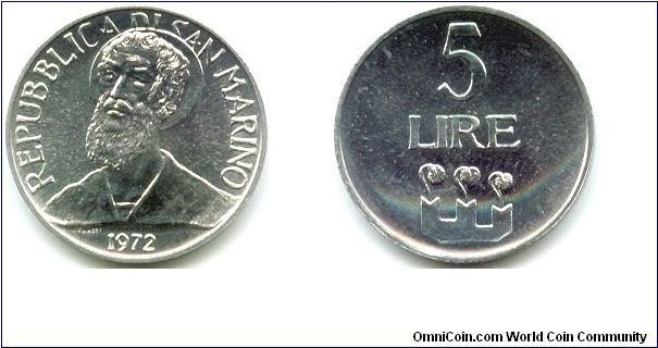 San Marino, 5 lire 1972.