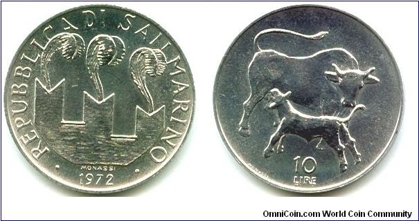 San Marino, 10 lire 1972.