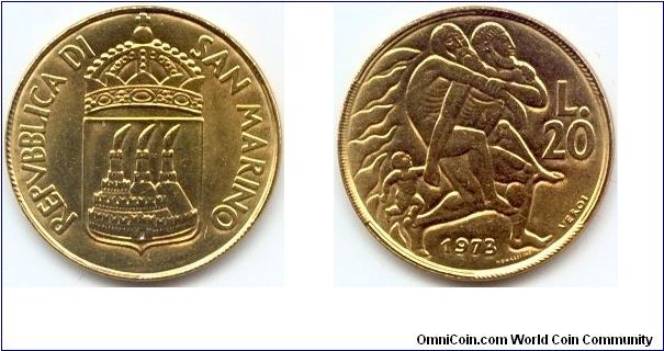 San Marino, 20 lire 1973.