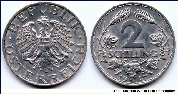 Austria, 2 schilling 1947.