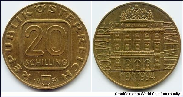 Austria, 20 schilling 1994.
800th Anniversary - Vienna Mint.