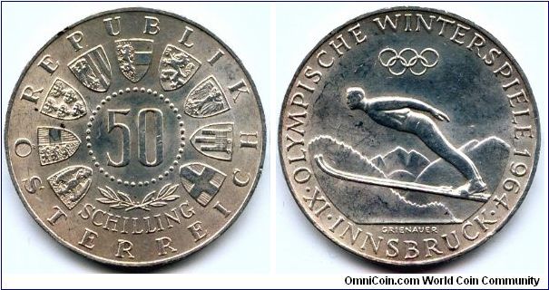 Austria, 50 schilling 1964. IX Winter Olympic Games - Innsbruck 1964.