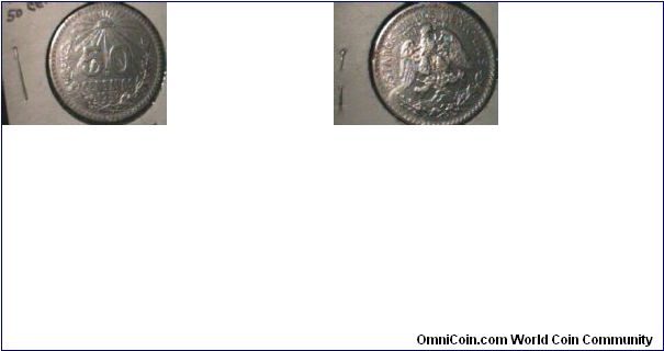 Mexico 1937 50centavo AU silver