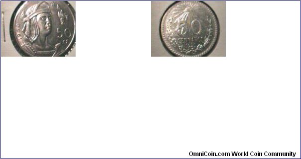 Mexico 1950 50centavos silver unc