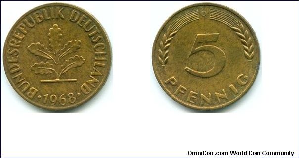 Germany, 5 pfennig 1968.