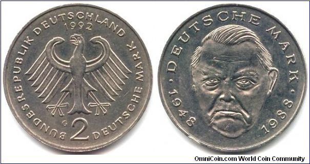 Germany, 2 mark 1992.
Ludwig Erhard. 40th Anniversary of DM (1948-1988).