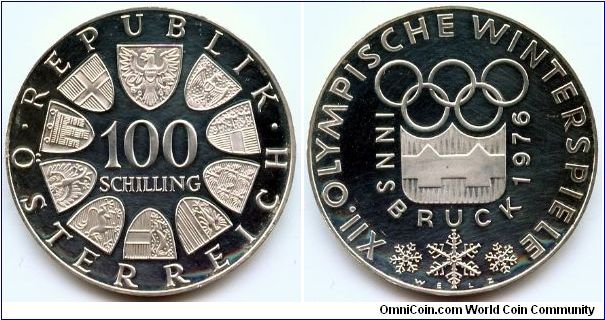 Austria, 100 schilling 1976.
XII Winter Olympic Games - Innsbruck 1976.