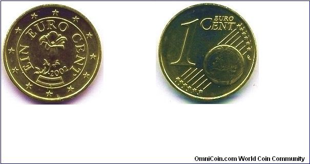 Austria, 1 euro cent 2002.