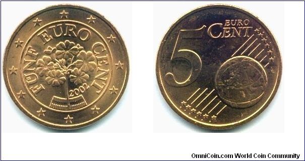 Austria, 5 euro cents 2002.
