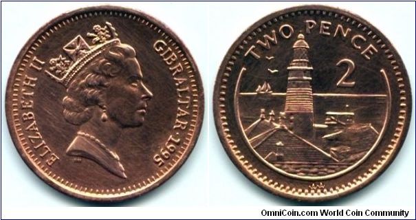 Gibraltar, 2 pence 1995.
Queen Elizabeth II.