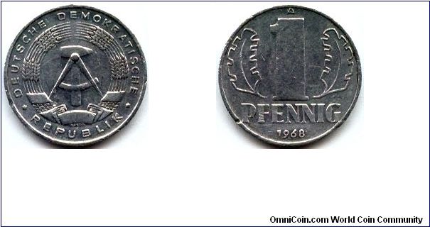 German Democratic Republic, 1 pfennig 1968.