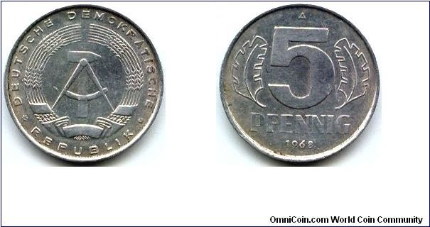 German Democratic Republic, 5 pfennig 1968.