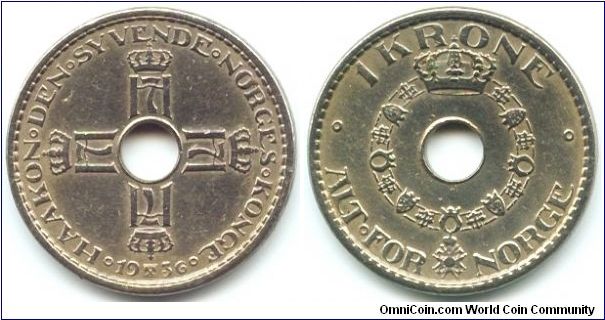 Norway, 1 krone 1936.
