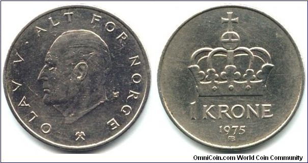 Norway, 1 krone 1975.
King Olav V.