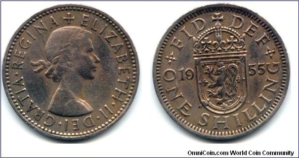 Great Britain, 1 shilling 1955.
Queen Elizabeth II. Scottish Arms.