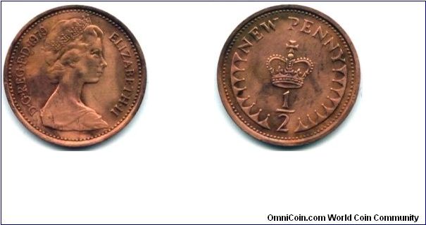 Great Britain, 1/2 new penny 1979.
Queen Elizabeth II.