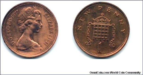 Great Britain, 1 new penny 1977.
Queen Elizabeth II.