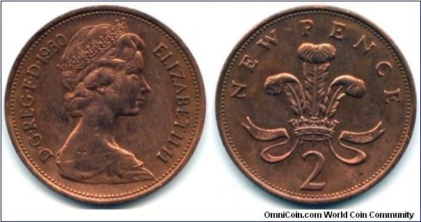 Great Britain, 2 new pence 1980.
Queen Elizabeth II.