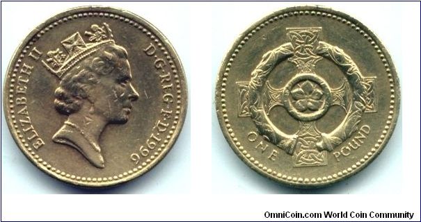 Great Britain, 1 pound 1996.
Queen Elizabeth II. Northern Ireland - Celtic Collar on Cross.