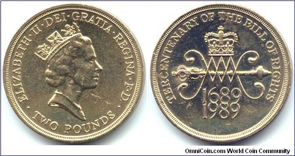 Great Britain, 2 pounds 1989.
Queen Elizabeth II. Tercentenary - Bill of Rights.