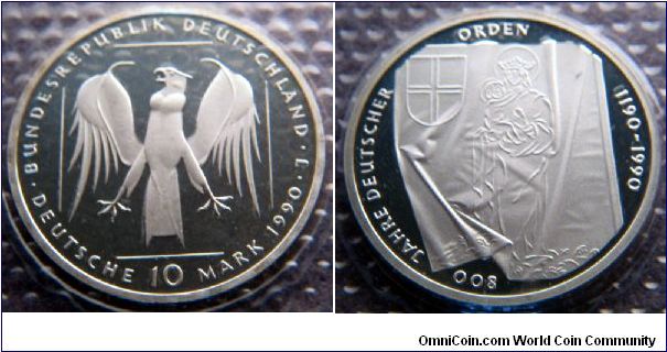 Germany, 10 mark, 1990J, Teutonic Order 800th Anniversary