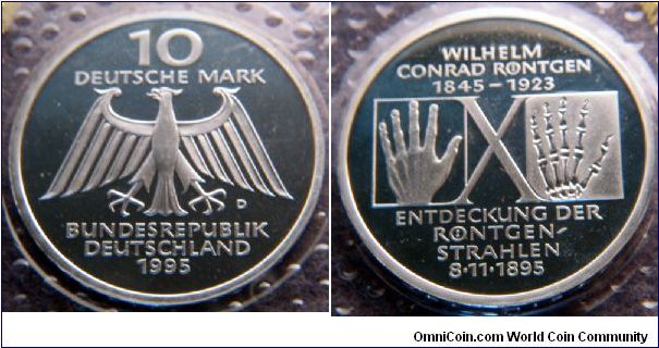 Germany, 10 mark, 1995D, Wilhelm Conrad Rontgen