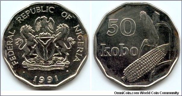 Nigeria, 50 kobo 1991.