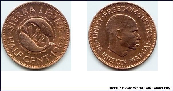 Sierra Leone, 1/2 cent 1964.
Sir Milton Margai.