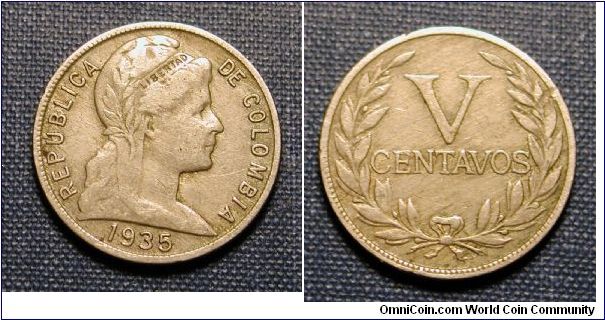 1935 Columbia 5 Centavos