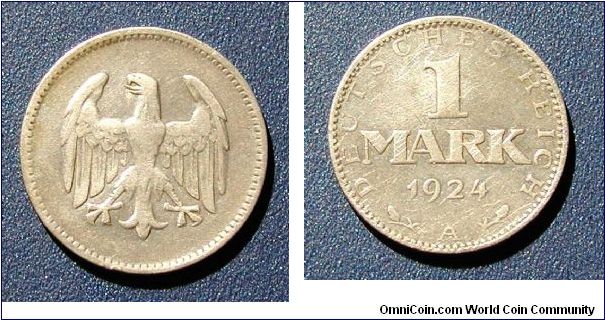 1924 Germany, Weimar Republic, 1 Mark, .803 silver