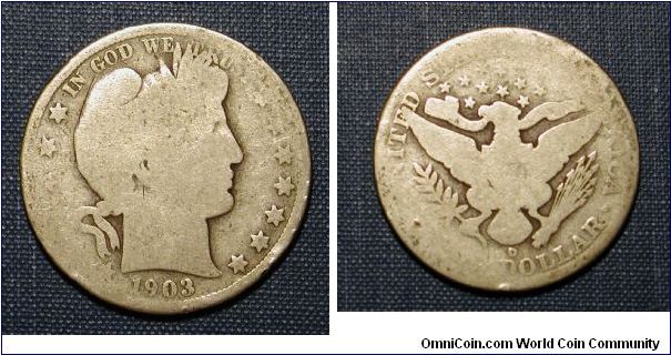 1903-D Barber Half, Part of the sickly Barber Collection.