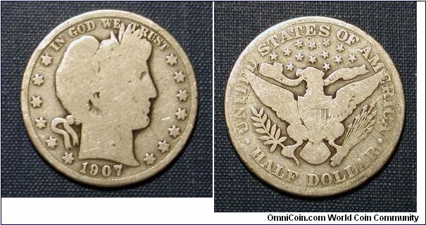 1907 Barber Half Dollar, Part of the sickly Barber Collection.