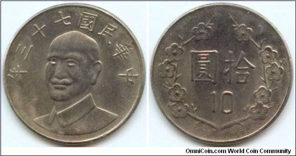 Taiwan, 10 yuan 1984.
Chiang Kai-shek.