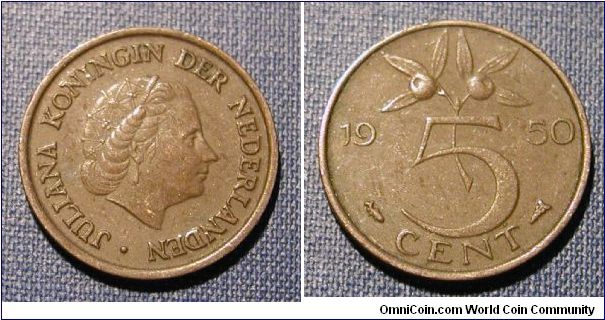 1950 Netherlands 5 Cents