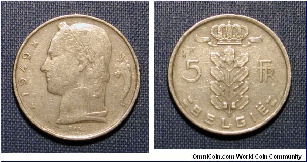 1949 Belgium 5 Francs