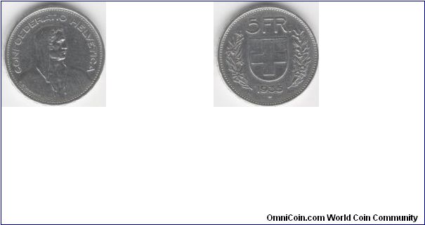 1935 Switzerland 5 Francs (Silver)