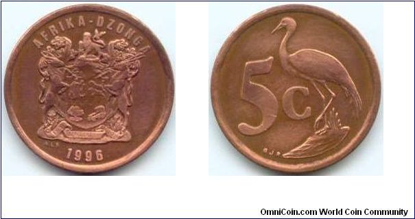 South Africa, 5 cents 1996.