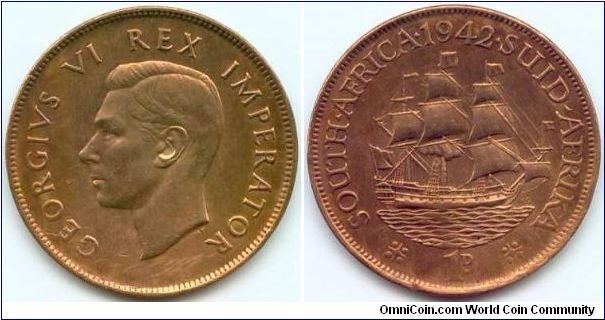 South Africa, 1 penny 1942.
King George VI.