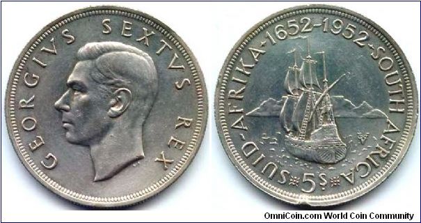 South Africa, 5 shillings 1952.
King George VI.
300th Anniversary - Founding of Capetown.