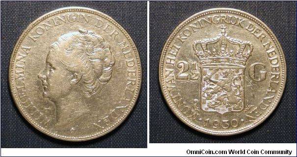 1930 The Netherlands 2 1/2 Gulden
