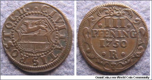 Rostock, 3 pfennig, 1750 R