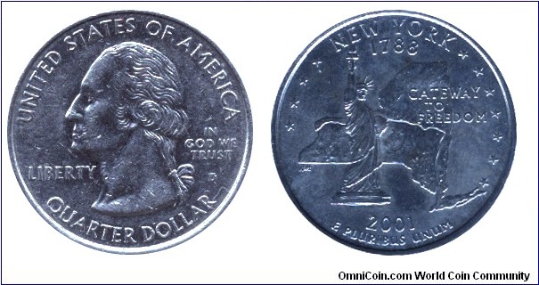 USA, 1/4 dollar, 2001, MM: D, New York - 1788, Gateway to Freedom, Washington                                                                                                                                                                                                                                                                                                                                                                                                                                       
